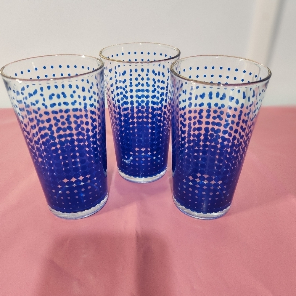 Vintage Blue Polka Dot Glasses, Set Of 3